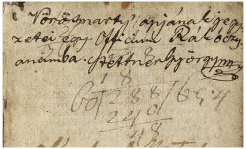 Idősebb Vörösmarty Mihály feljegyzése fia születéséről a XVII. századi népszerű imádságoskönyv, az Officium Rákóczianum egy lapján