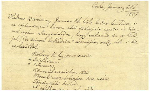 Kölcsey Ferenc levele Vörösmarty Mihálynak. Cseke, 1837. január 24.