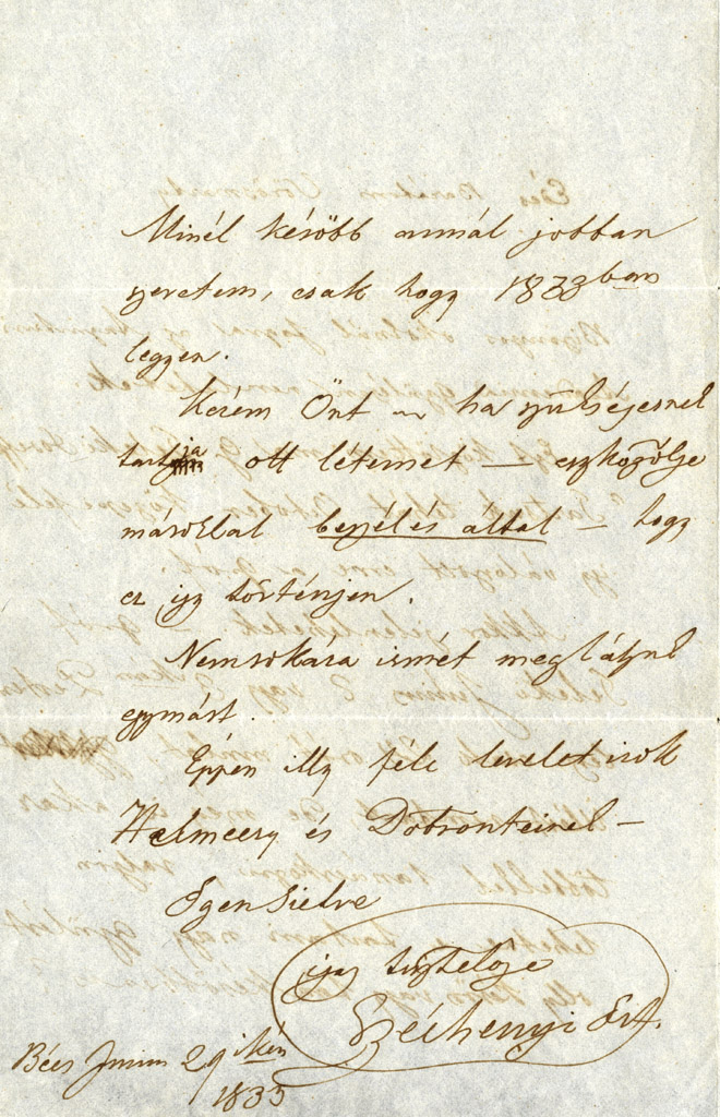 Gróf Széchenyi István levele Vörösmarty Mihálynak. Bécs, 1833. június 29.