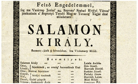 A Salamon király 1827. június 24-i, soproni előadásának a színlapja